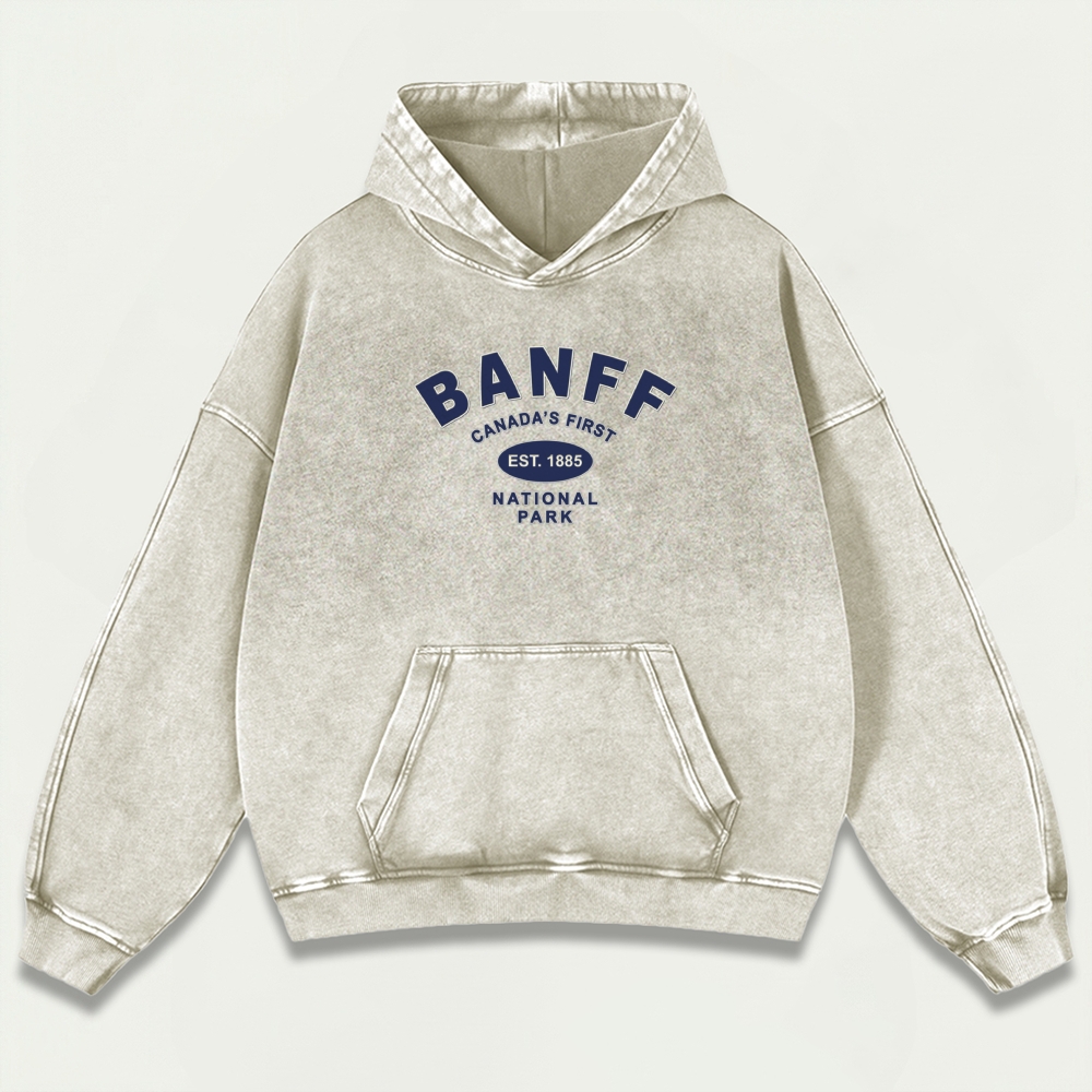 Banff National Park Vintage Premium Heavyweight Trail Hoodie-HikeVista