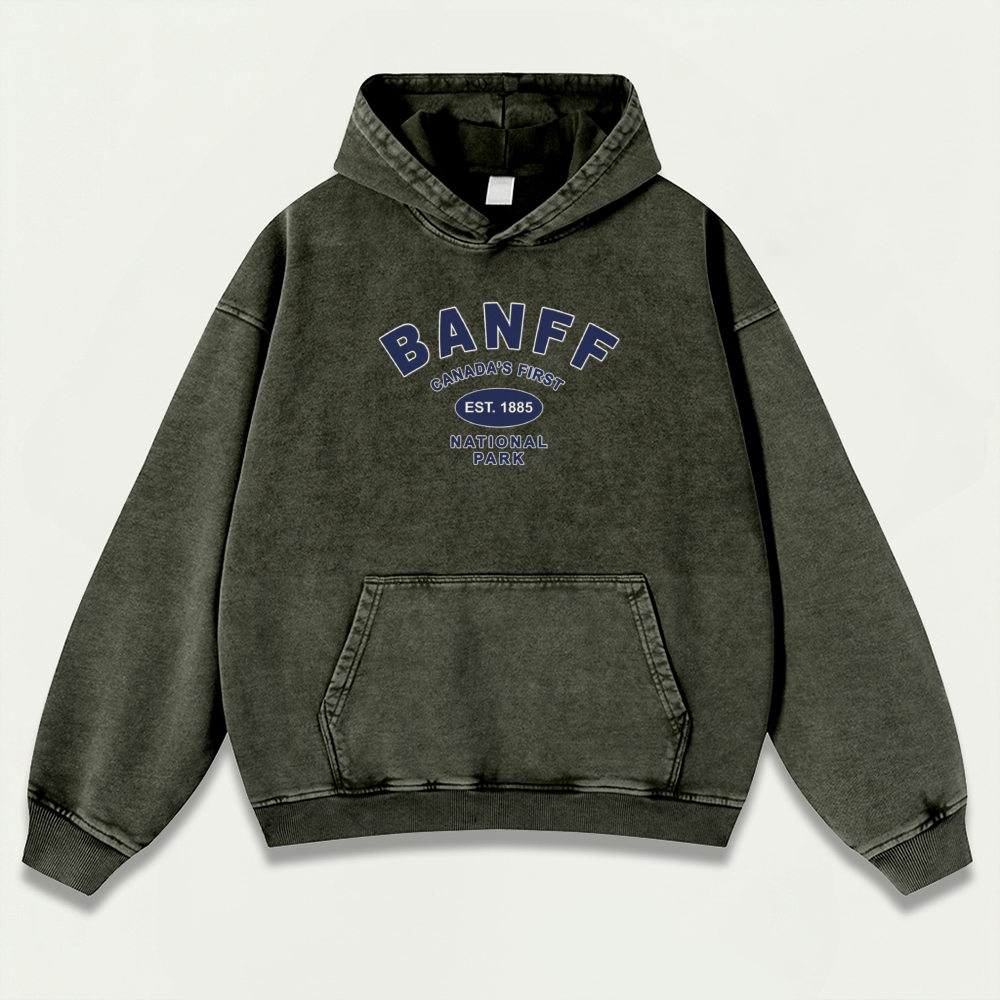 Banff National Park Vintage Premium Heavyweight Trail Hoodie-HikeVista