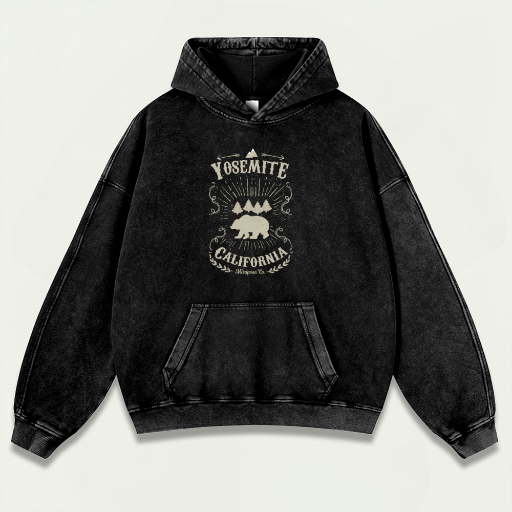 Yosemite National Park Vintage Premium Heavyweight Hiking Hoodie-HikeVista