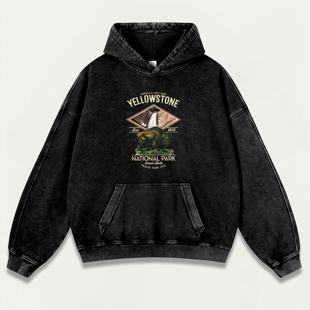 Yellowstone National Park Vintage Premium Heavyweight Trail Hoodie-HikeVista