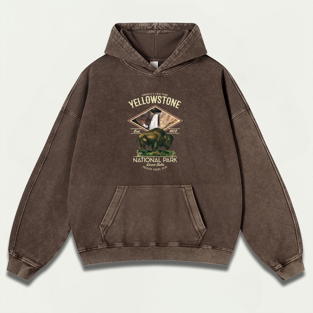 Yellowstone National Park Vintage Premium Heavyweight Trail Hoodie-HikeVista