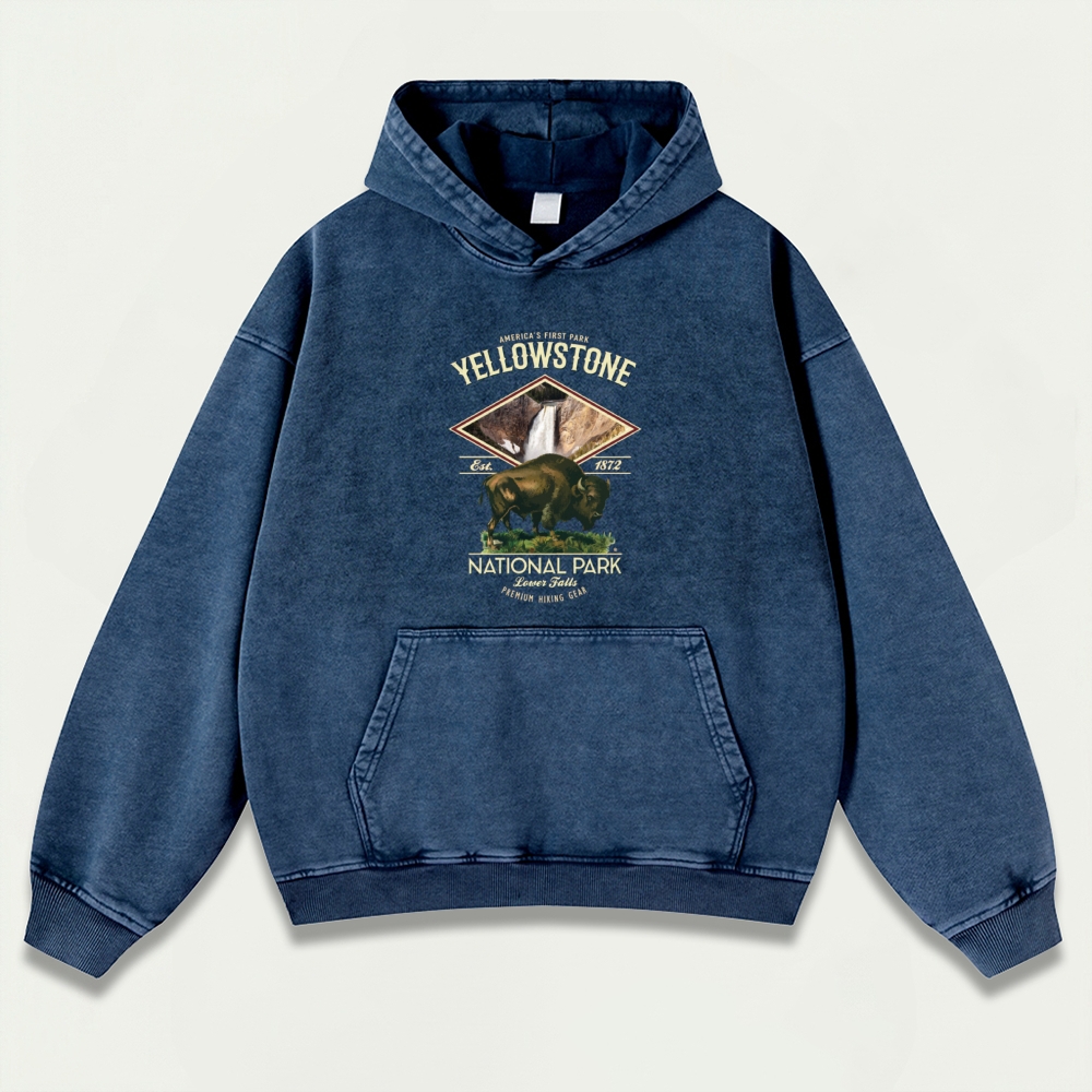 Yellowstone National Park Vintage Premium Heavyweight Trail Hoodie-HikeVista
