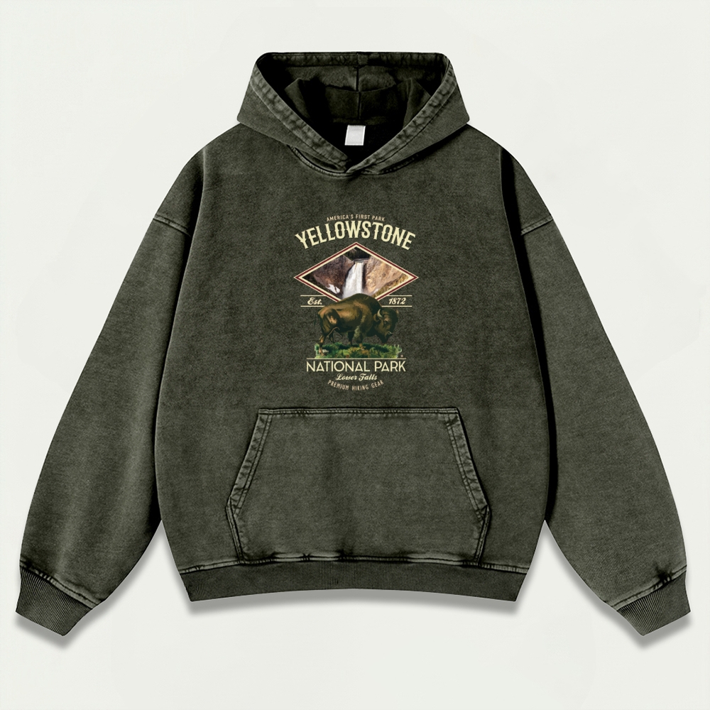 Yellowstone National Park Vintage Premium Heavyweight Trail Hoodie-HikeVista