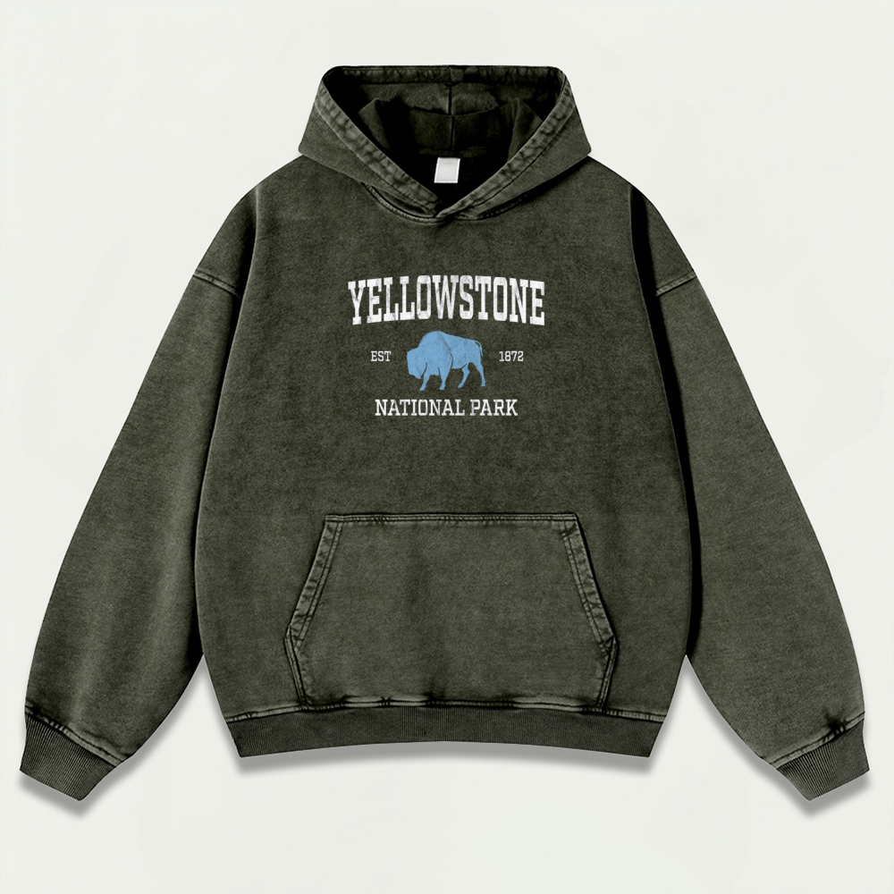 Yellowstone National Park Vintage Premium Heavyweight Trail Hoodie-HikeVista