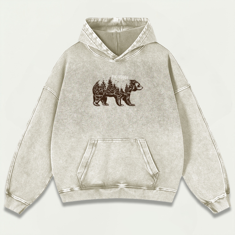 Montana Bear In The Woods Vintage Premium Heavyweight Hiking Hoodie-HikeVista