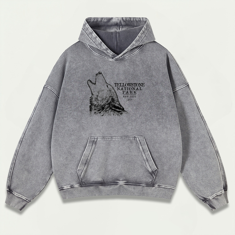 Yellowstone Wolf Howl Vintage Premium Heavyweight Trail Hoodie-HikeVista