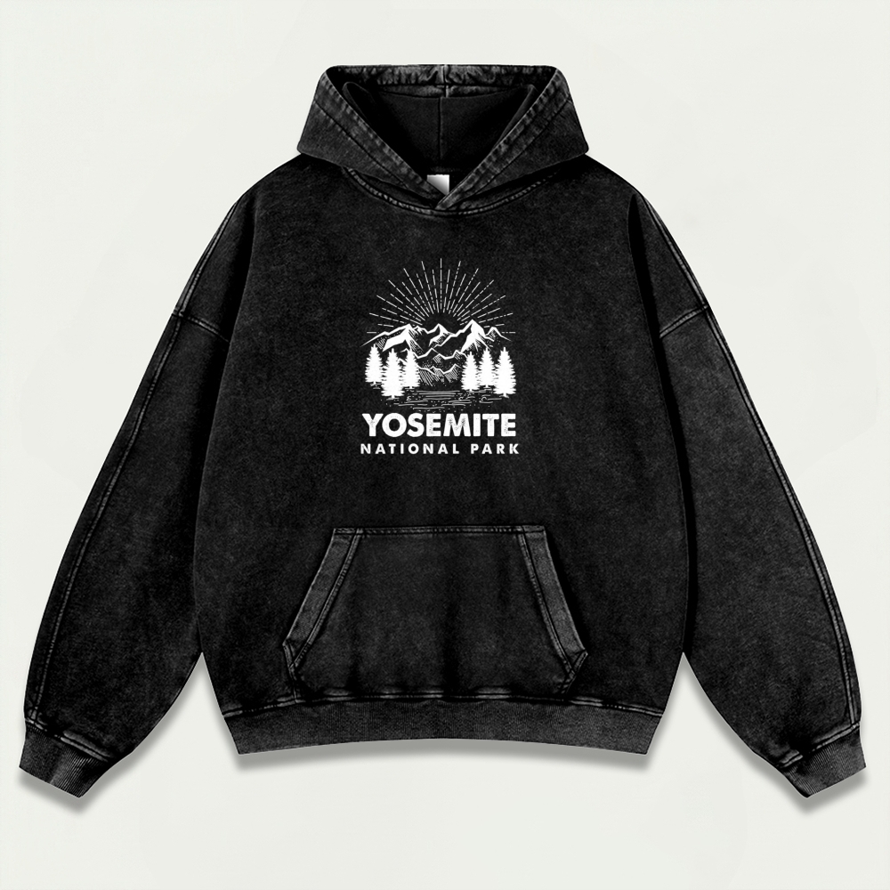 Yosemite National Park Vintage Premium Heavyweight Hiking Hoodie-HikeVista