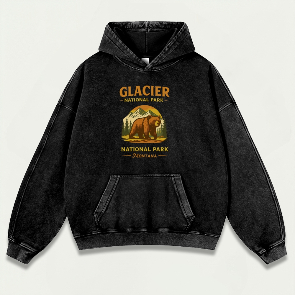 Glacier National Park Vintage Premium Heavyweight Bear Hoodie-HikeVista