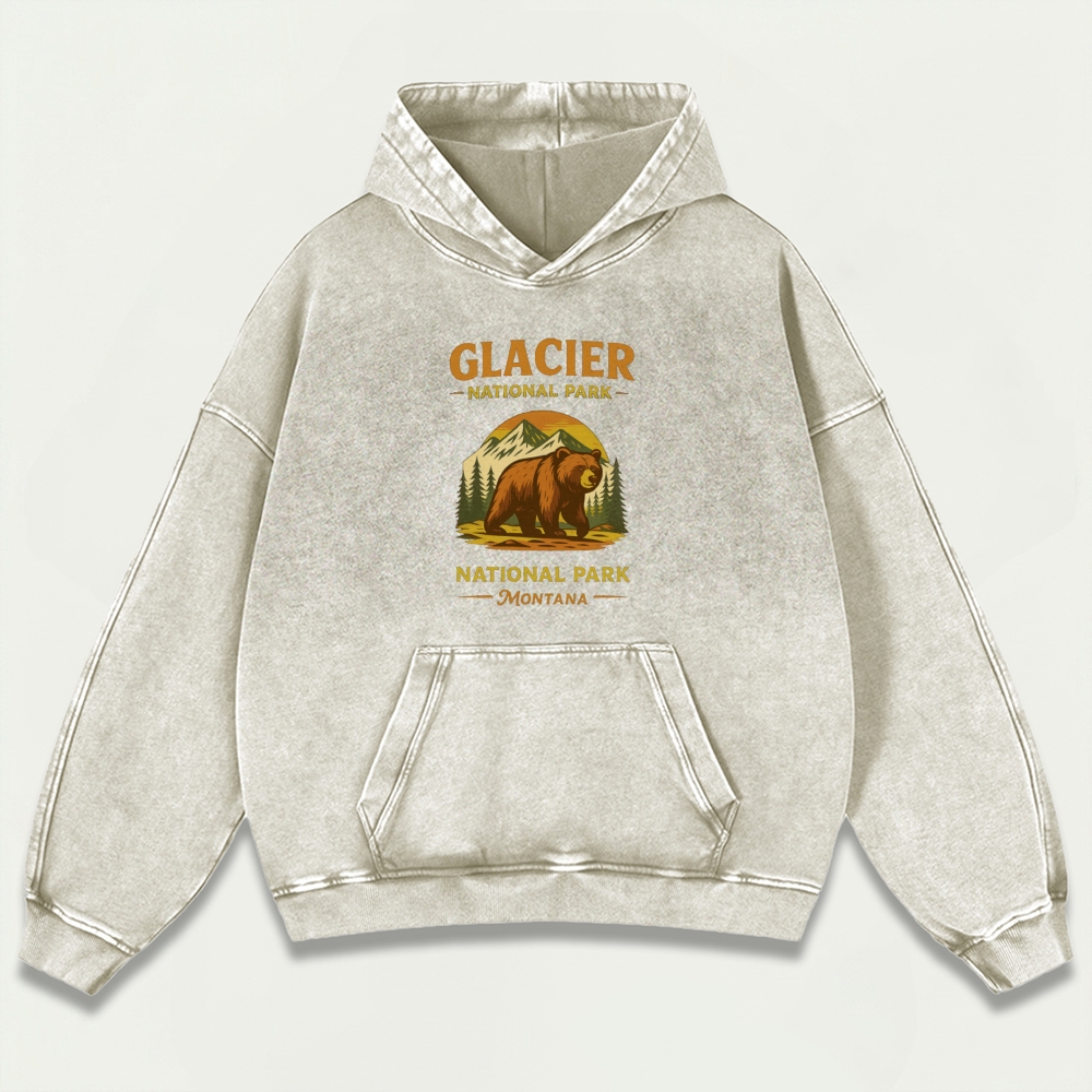 Glacier National Park Vintage Premium Heavyweight Bear Hoodie-HikeVista
