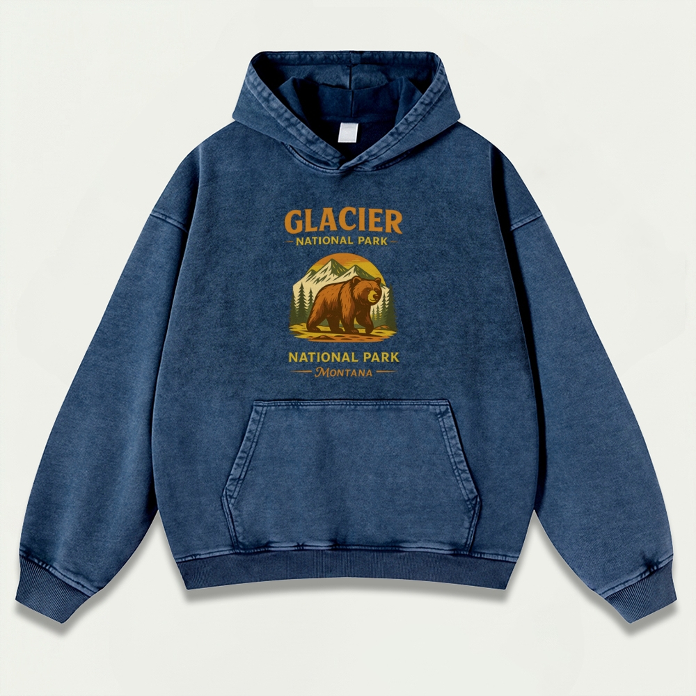 Glacier National Park Vintage Premium Heavyweight Bear Hoodie-HikeVista