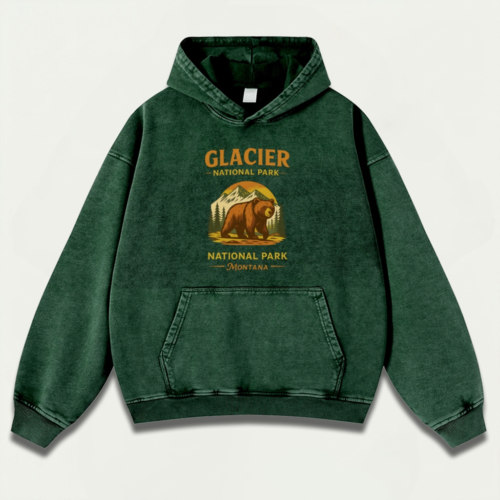 Glacier National Park Vintage Premium Heavyweight Bear Hoodie-HikeVista