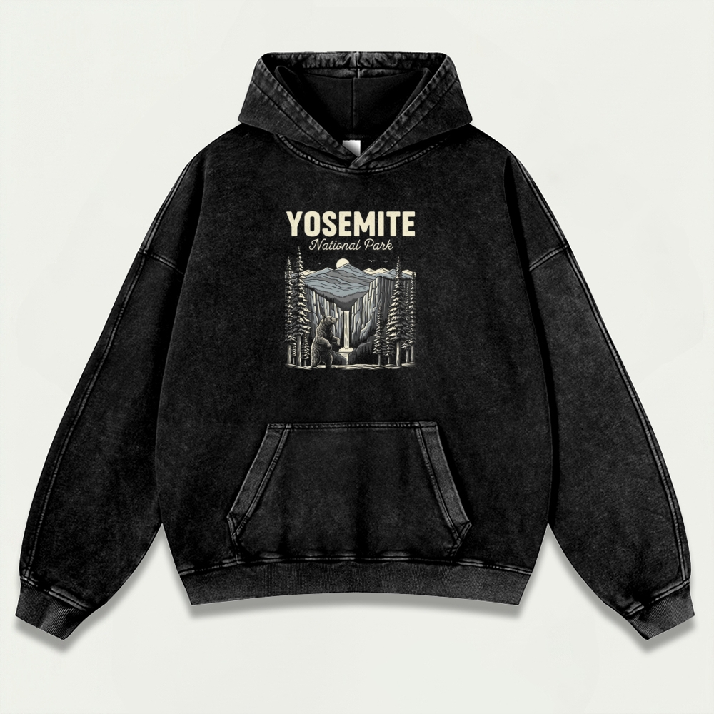 Yosemite National Park Vintage Premium Heavyweight Hiking Hoodie-HikeVista