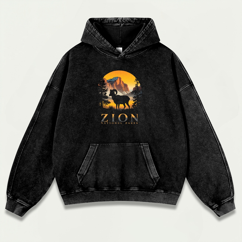 Zion National Park Vintage Premium Heavyweight Hiking Hoodie-HikeVista