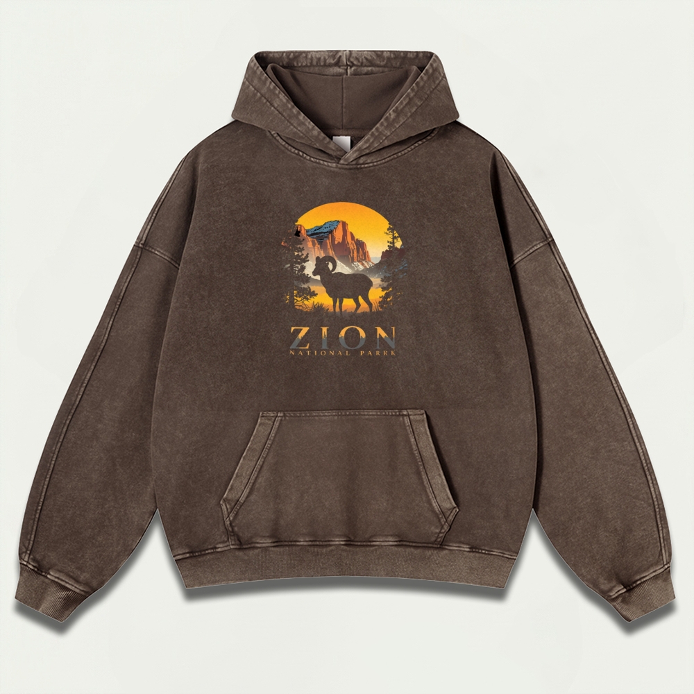 Zion National Park Vintage Premium Heavyweight Hiking Hoodie-HikeVista