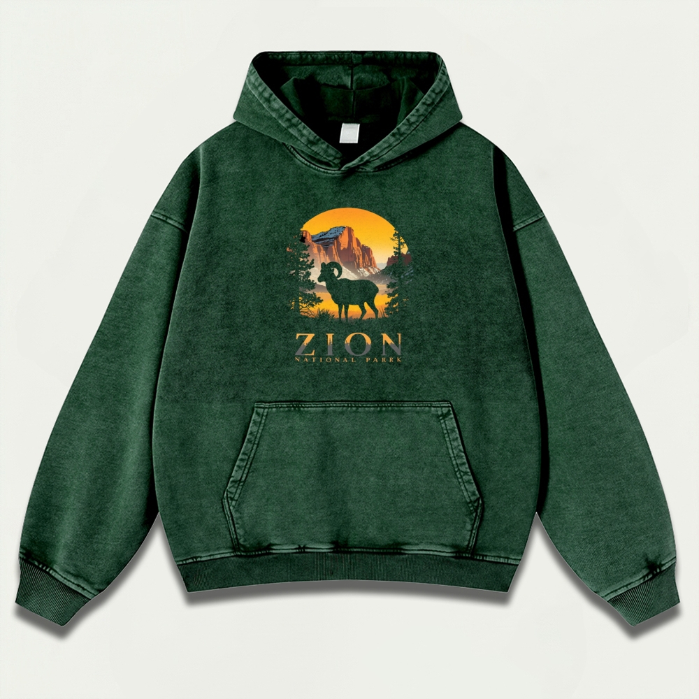 Zion National Park Vintage Premium Heavyweight Hiking Hoodie-HikeVista