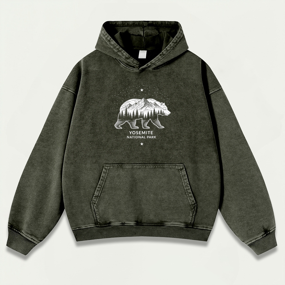 Yosemite National Park Vintage Premium Heavyweight Bear Hoodie-HikeVista