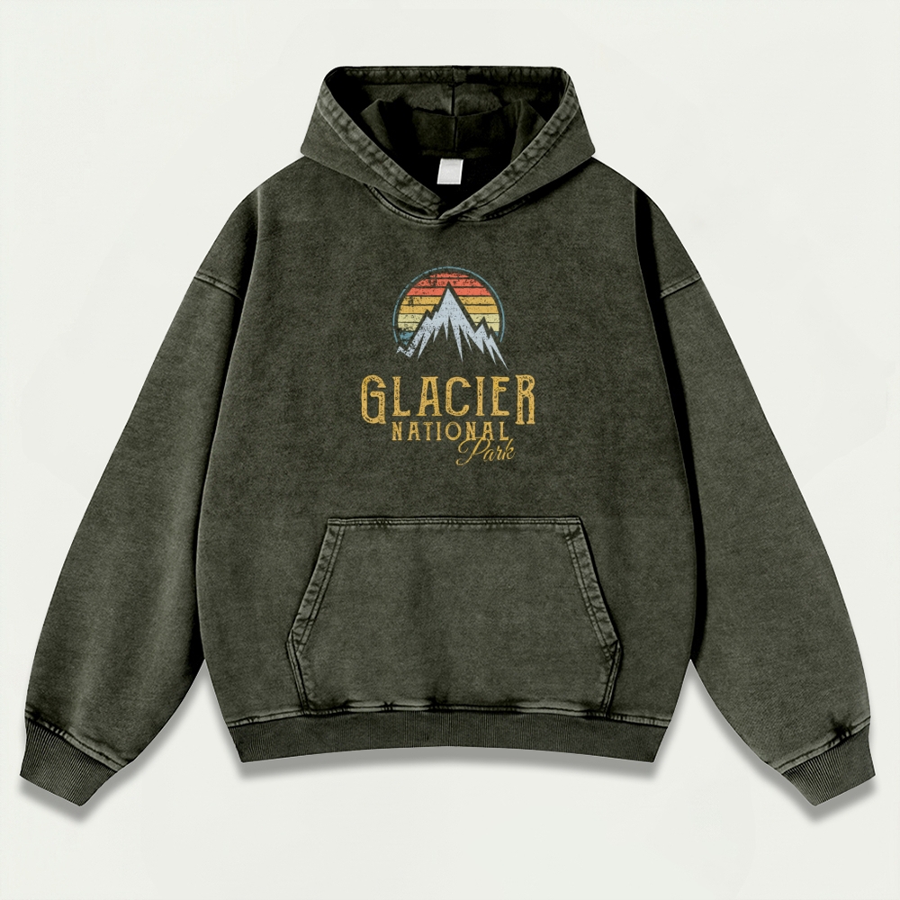 Glacier National Park Vintage Premium Heavyweight Trail Hoodie-HikeVista