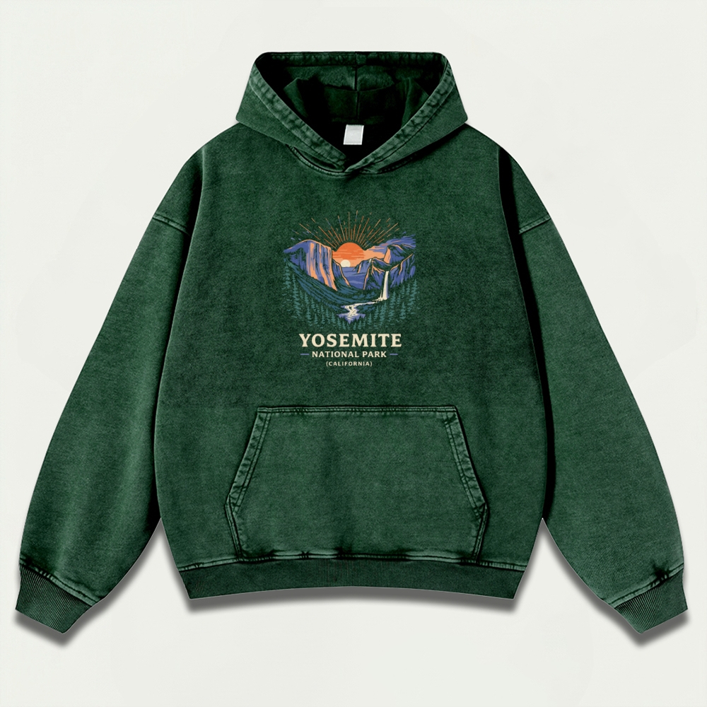 Yosemite National Park Vintage Premium Heavyweight Hiking Hoodie-HikeVista