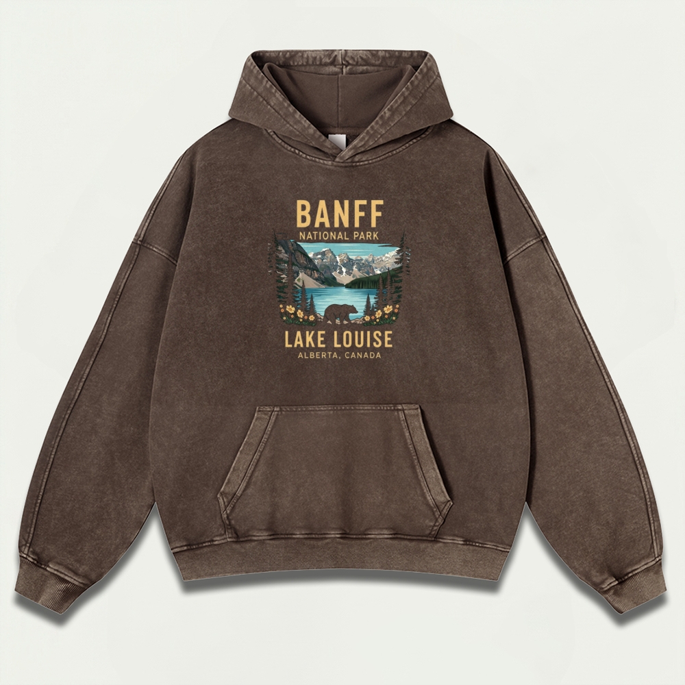 Banff National Park Vintage Premium Heavyweight Hiking Hoodie-HikeVista