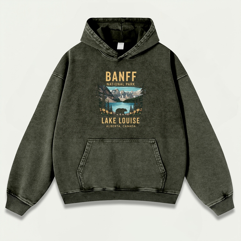Banff National Park Vintage Premium Heavyweight Hiking Hoodie-HikeVista