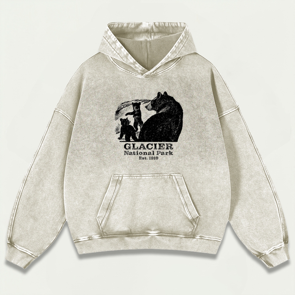 Glacier National Park Vintage Premium Heavyweight Bear Hoodie-HikeVista