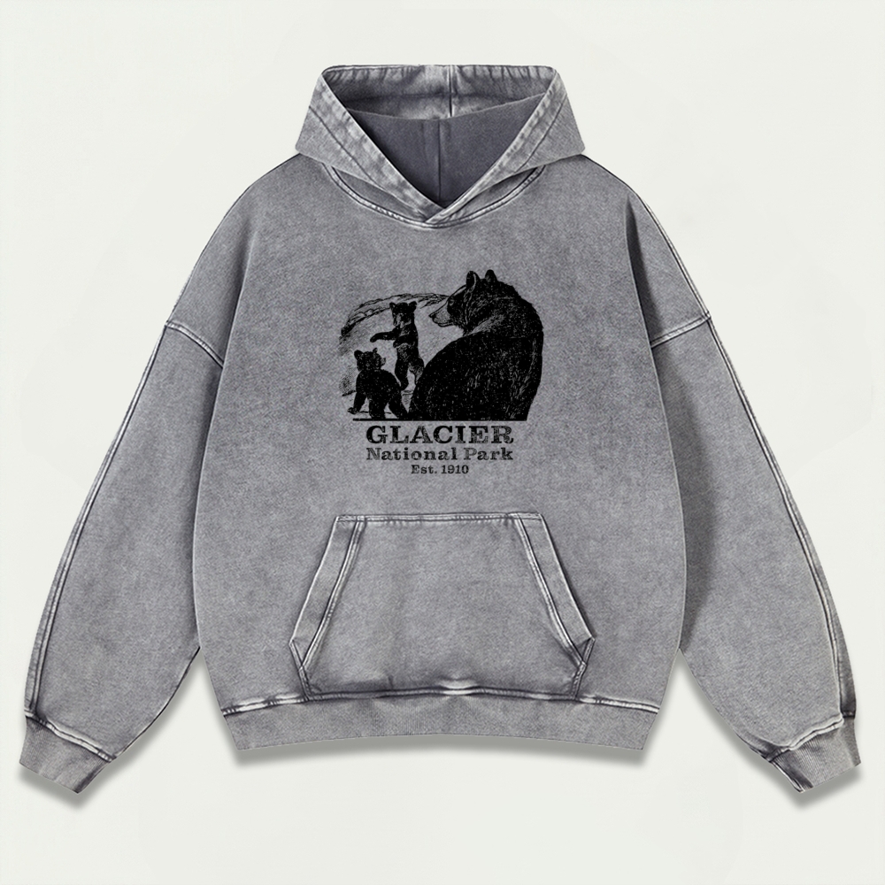 Glacier National Park Vintage Premium Heavyweight Bear Hoodie-HikeVista