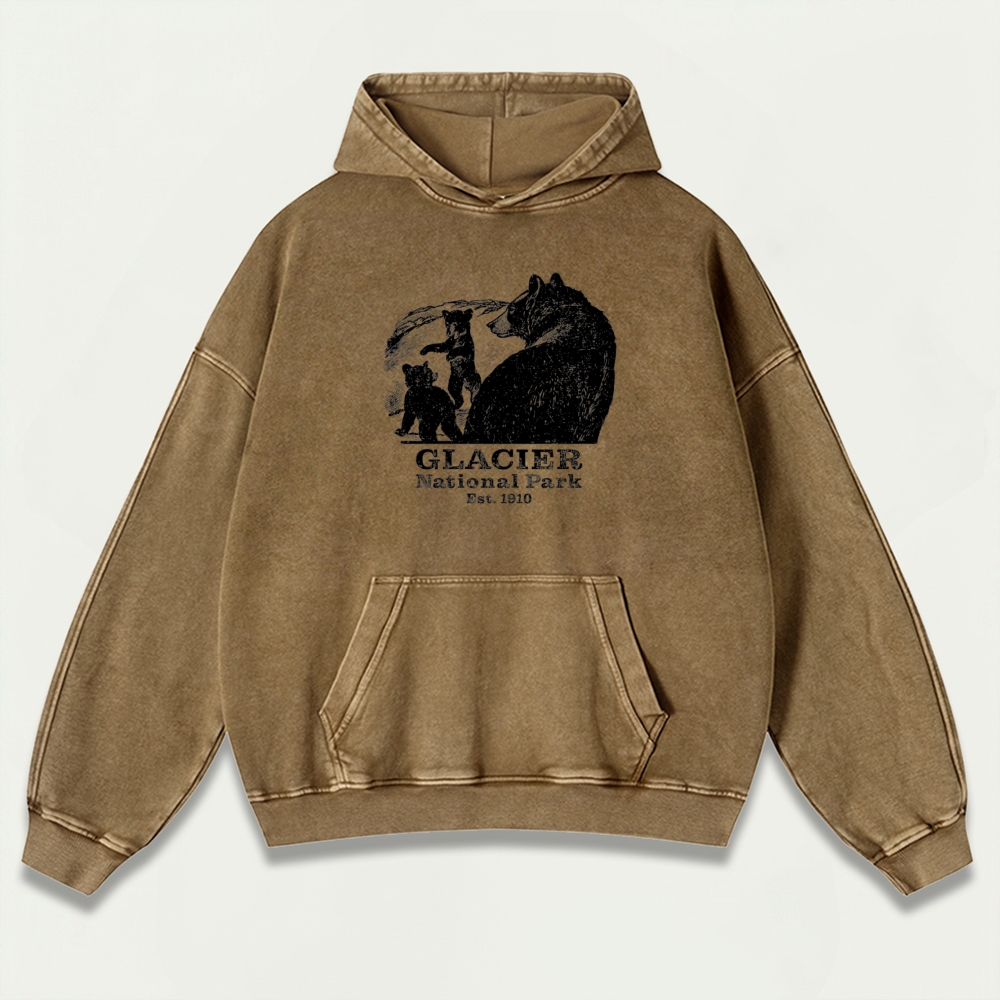 Glacier National Park Vintage Premium Heavyweight Bear Hoodie-HikeVista