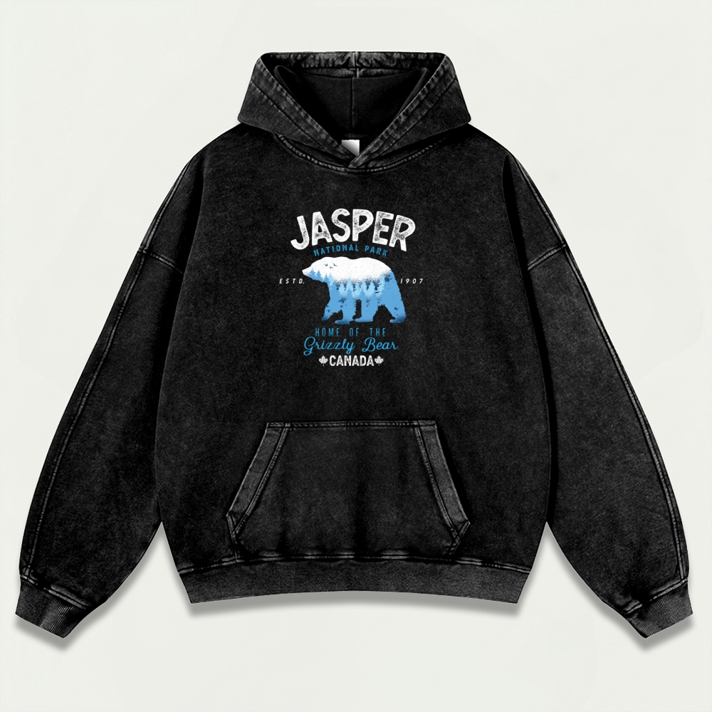 Jasper National Park Vintage Premium Heavyweight Bear Hoodie-HikeVista