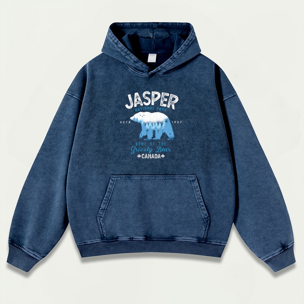 Jasper National Park Vintage Premium Heavyweight Bear Hoodie-HikeVista