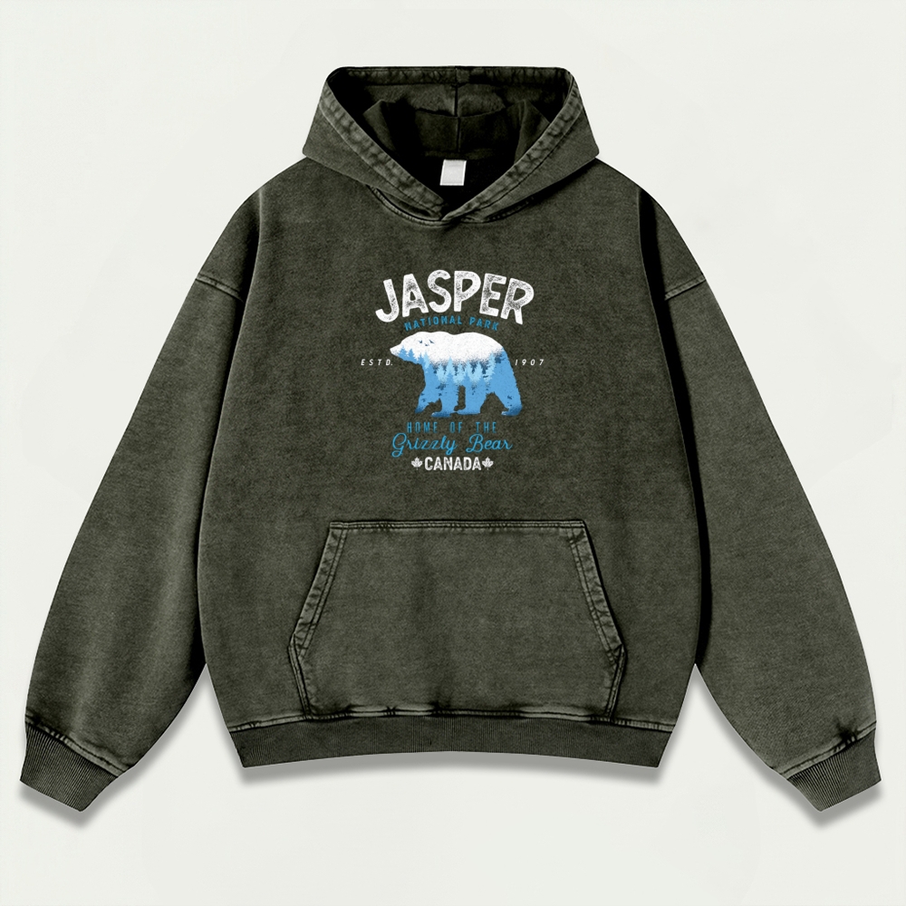 Jasper National Park Vintage Premium Heavyweight Bear Hoodie-HikeVista