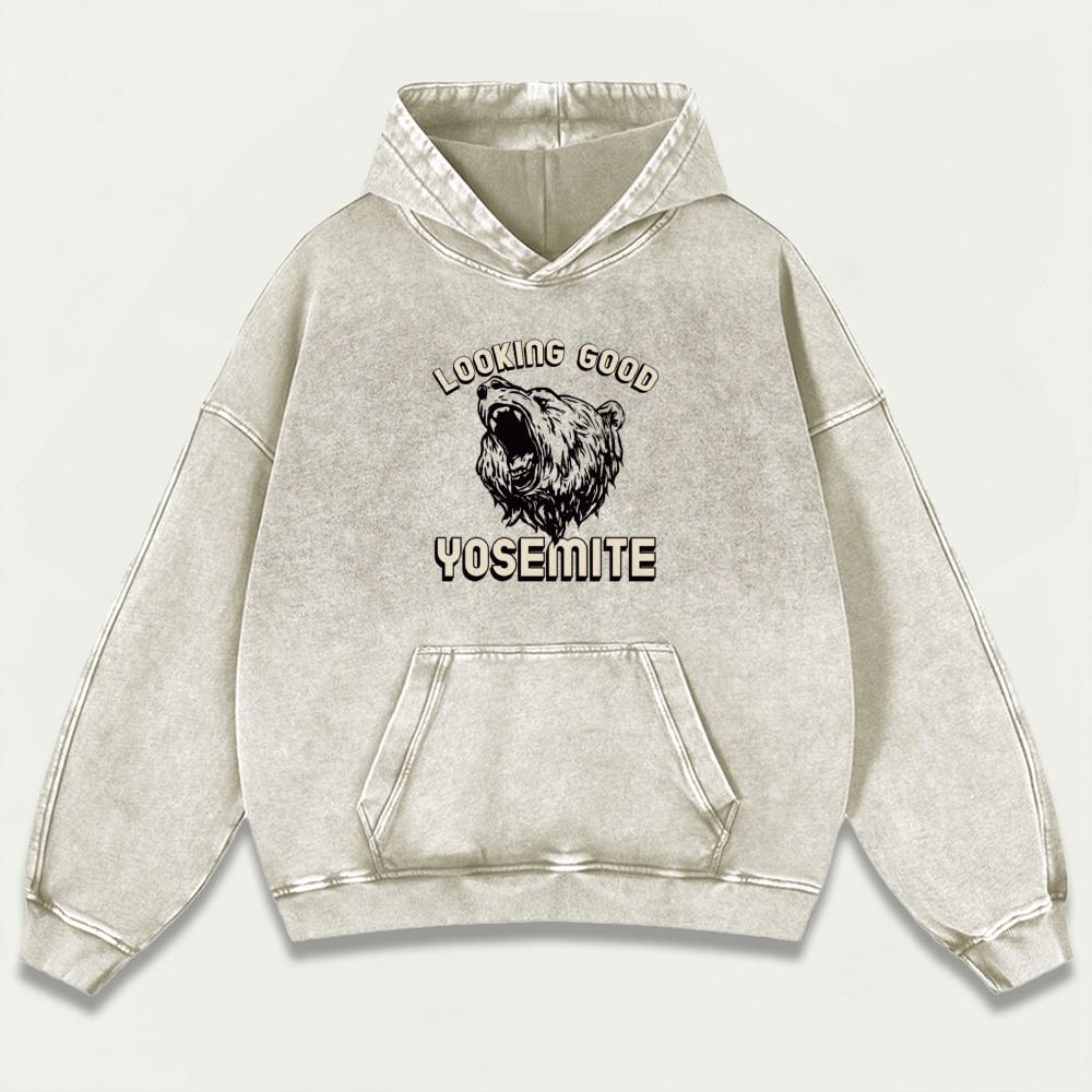 Yosemite National Park Vintage Premium Heavyweight Bear Hoodie-HikeVista