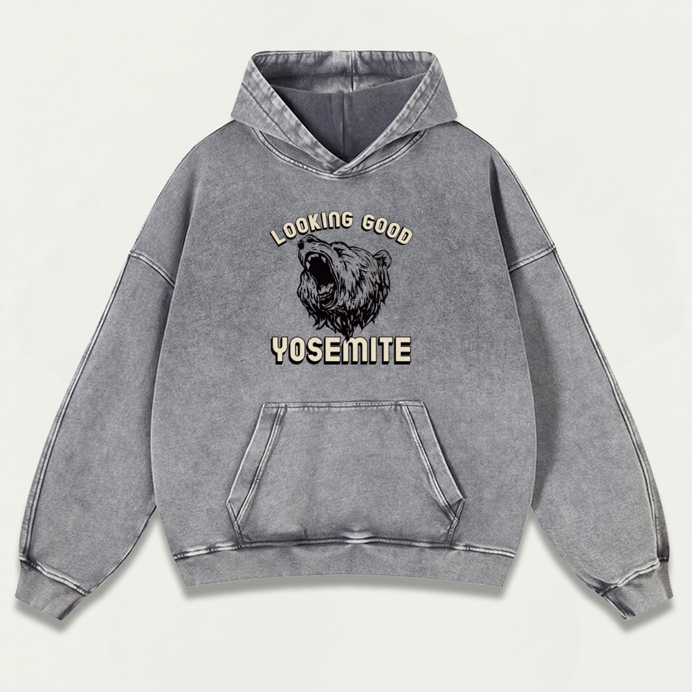 Yosemite National Park Vintage Premium Heavyweight Bear Hoodie-HikeVista