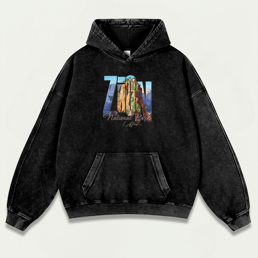 Zion National Park Vintage Premium Heavyweight Hiking Hoodie-HikeVista
