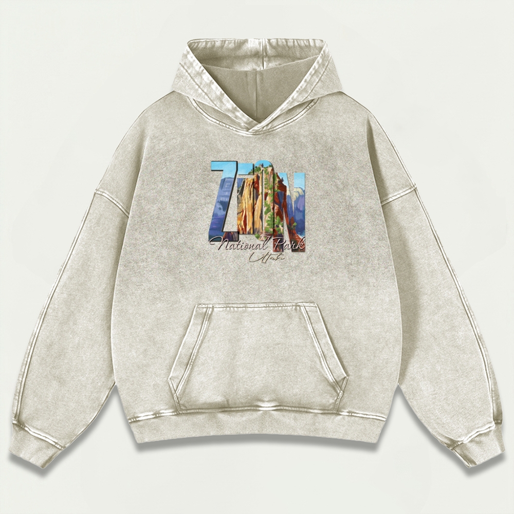 Zion National Park Vintage Premium Heavyweight Hiking Hoodie-HikeVista