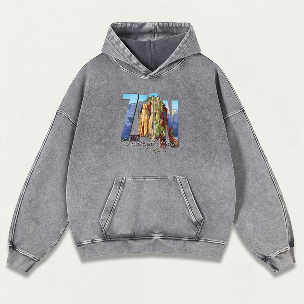 Zion National Park Vintage Premium Heavyweight Hiking Hoodie-HikeVista