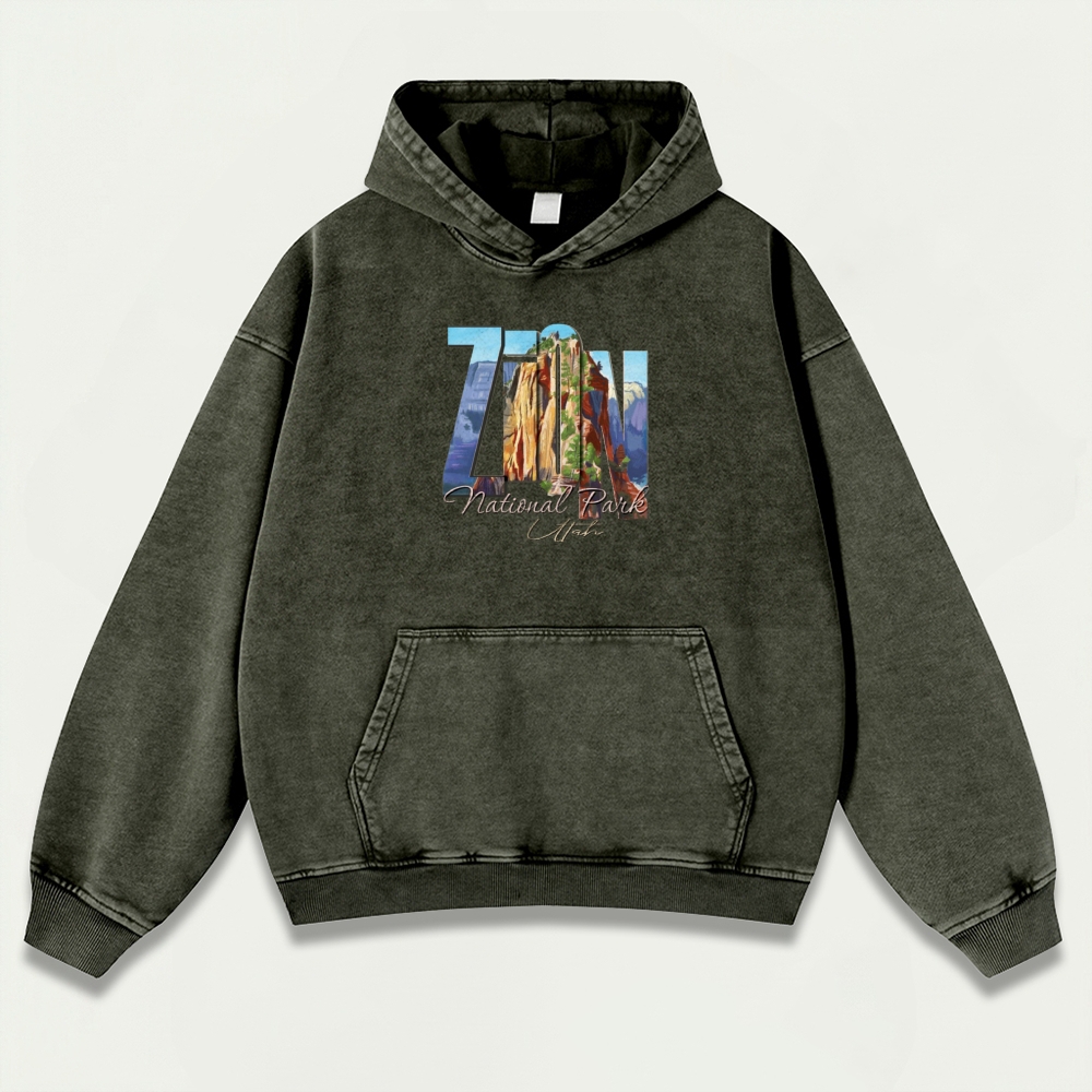 Zion National Park Vintage Premium Heavyweight Hiking Hoodie-HikeVista