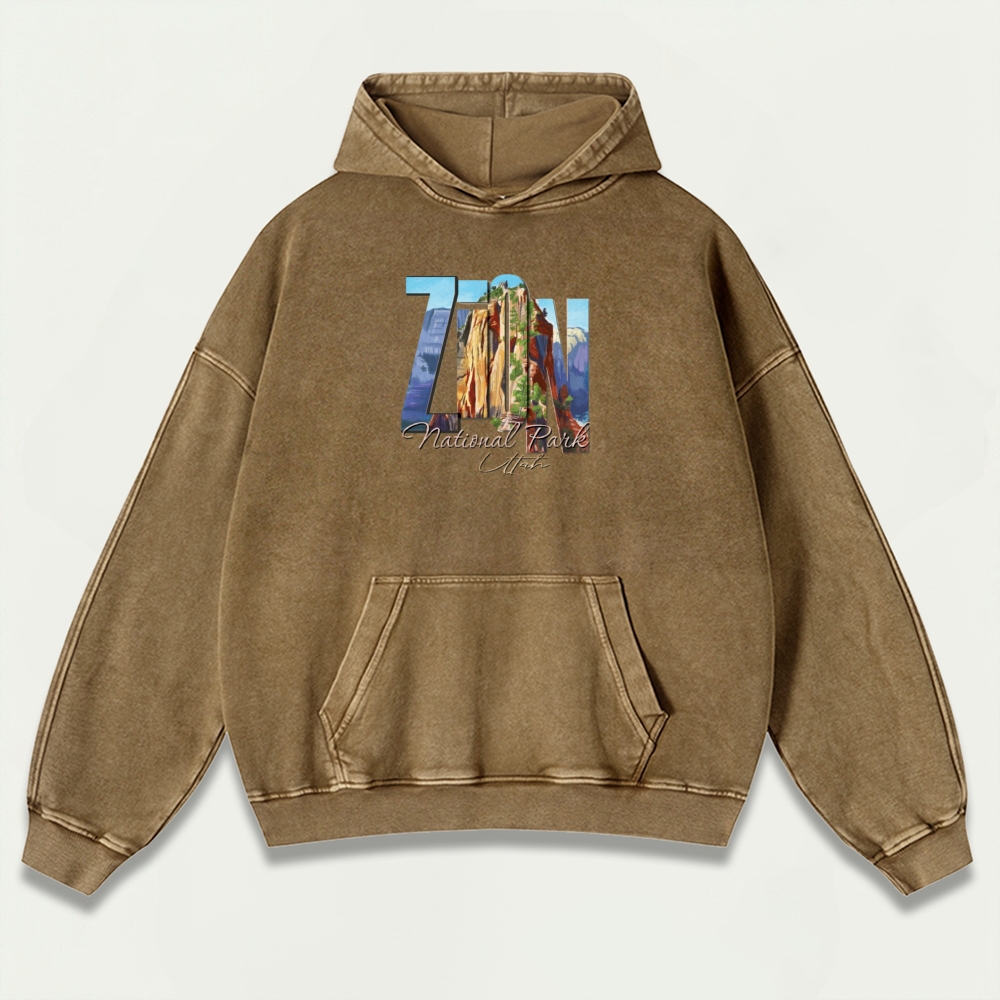 Zion National Park Vintage Premium Heavyweight Hiking Hoodie-HikeVista