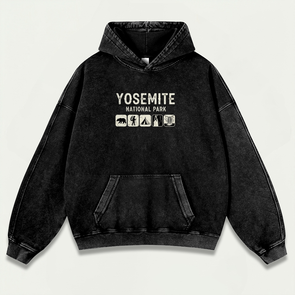 Yosemite National Park Vintage Premium Heavyweight Hiking Hoodie-HikeVista