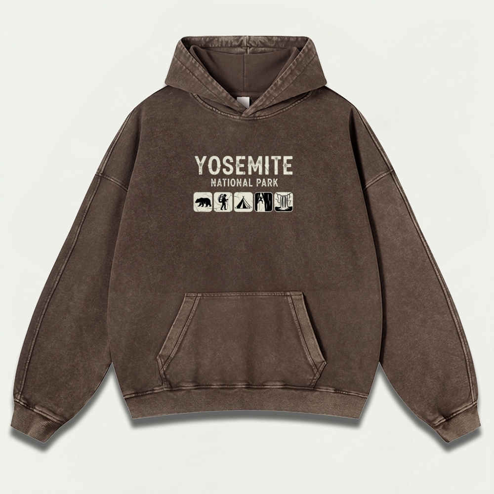 Yosemite National Park Vintage Premium Heavyweight Hiking Hoodie-HikeVista