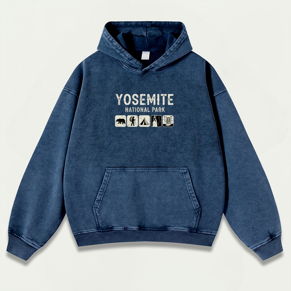 Yosemite National Park Vintage Premium Heavyweight Hiking Hoodie-HikeVista