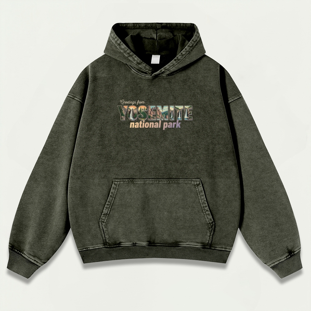 Yosemite National Park Vintage Premium Heavyweight Hiking Hoodie-HikeVista