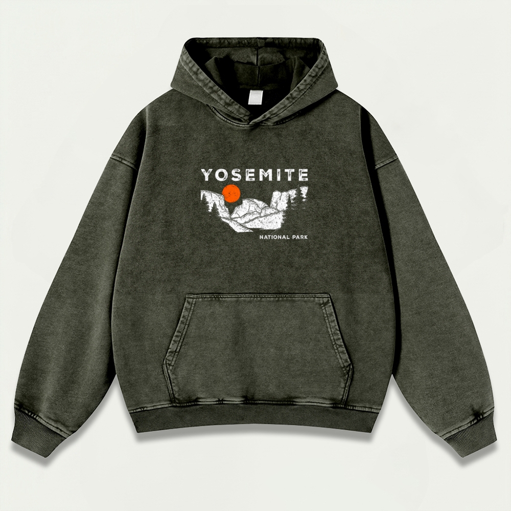 Yosemite National Park Vintage Premium Heavyweight Hiking Hoodie-HikeVista