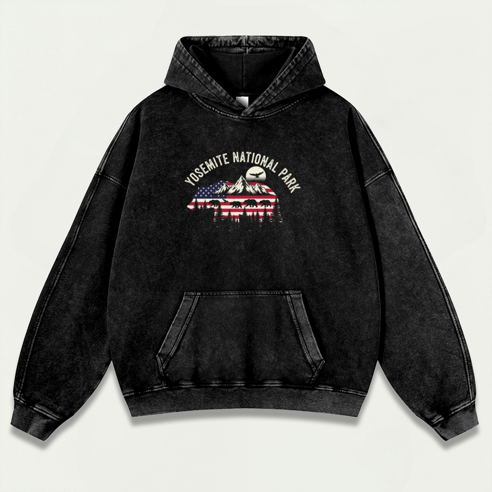 Yosemite National Park Vintage Premium Heavyweight Hiking Hoodie-HikeVista