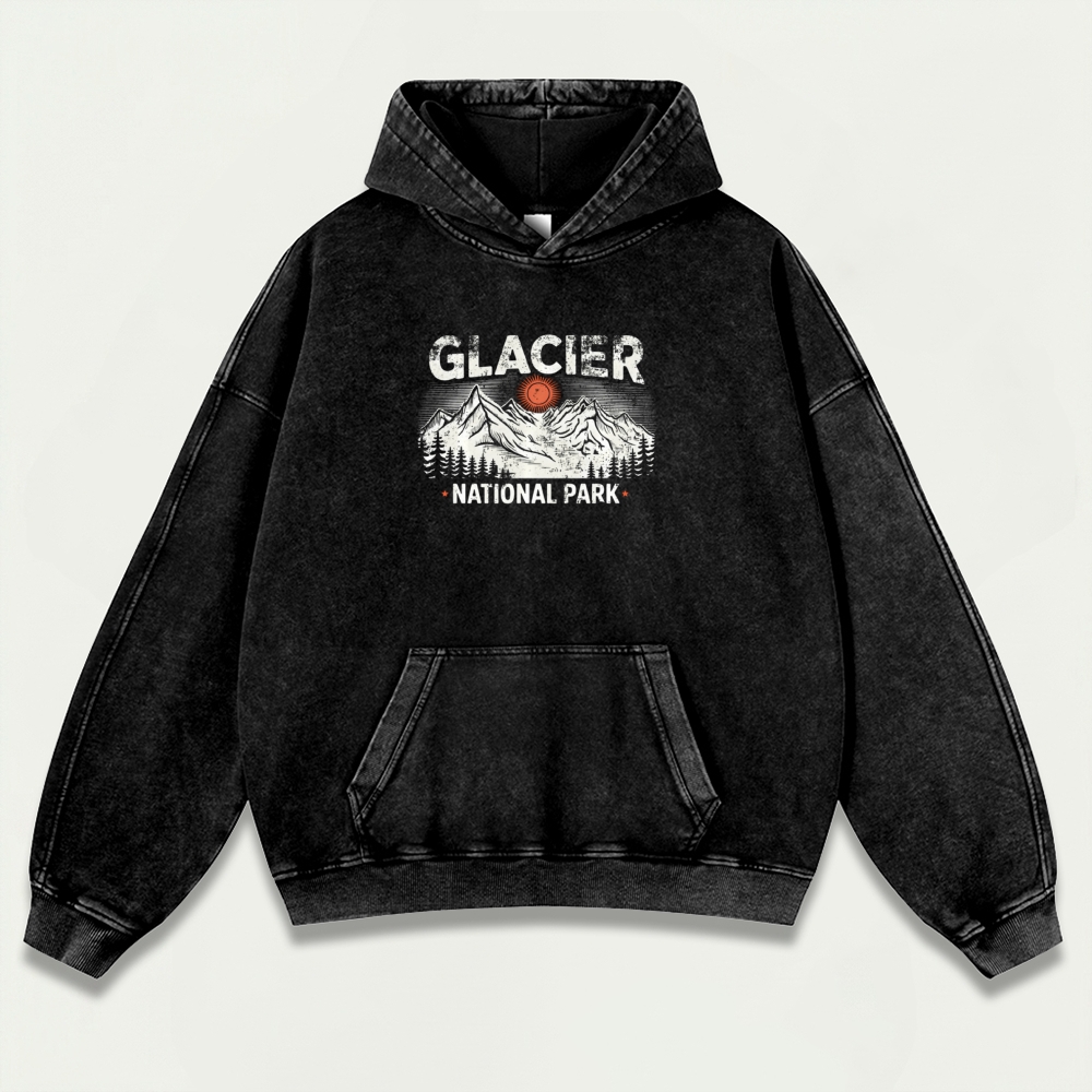 Glacier National Park Vintage Premium Heavyweight Trail Hoodie-HikeVista