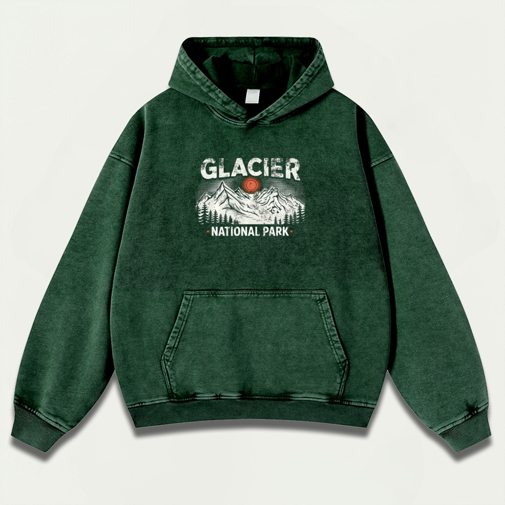 Glacier National Park Vintage Premium Heavyweight Trail Hoodie-HikeVista