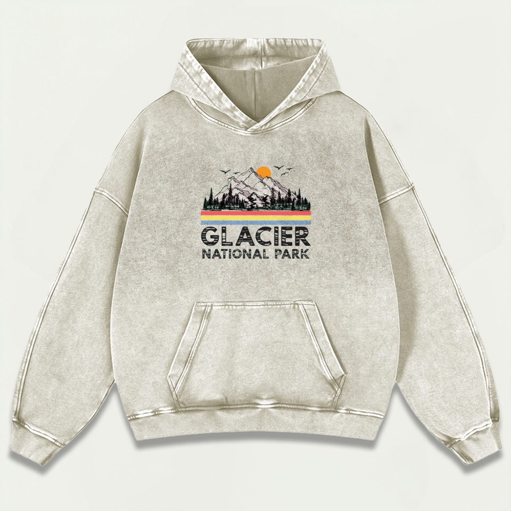 Glacier National Park Vintage Premium Heavyweight Trail Hoodie-HikeVista