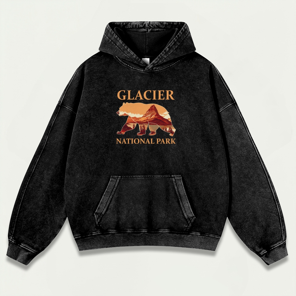 Glacier National Park Vintage Premium Heavyweight Bear Hoodie-HikeVista