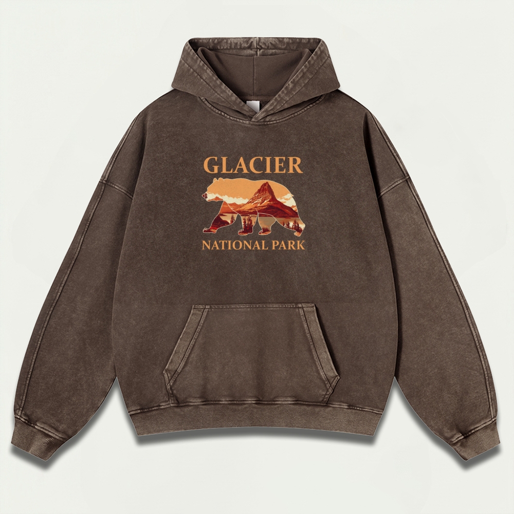 Glacier National Park Vintage Premium Heavyweight Bear Hoodie-HikeVista