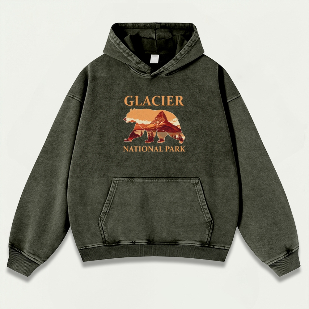 Glacier National Park Vintage Premium Heavyweight Bear Hoodie-HikeVista