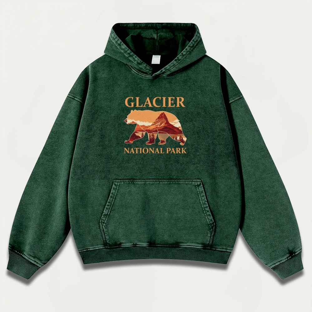 Glacier National Park Vintage Premium Heavyweight Bear Hoodie-HikeVista
